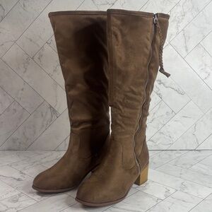 NWT Journee Collection Womens Sanora Tan Faux Suede Wide Calf Boots Size 7.5M